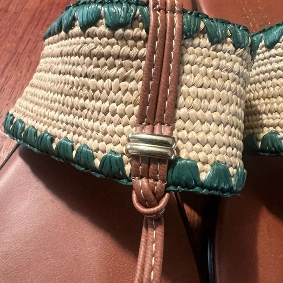 Italian Shoemakers Brown and Tan Sandals with Decorative Fabric Band - Picture 2 of 6